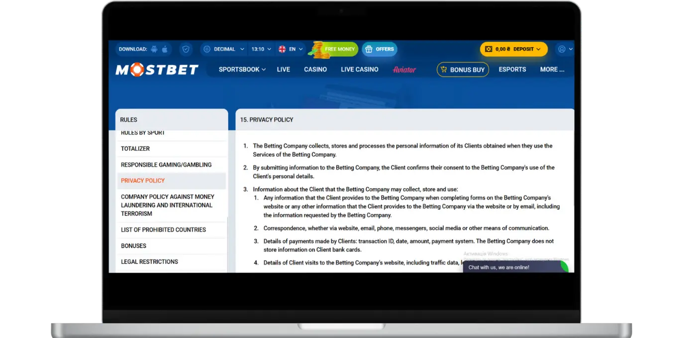 Privacy policy Mostbet